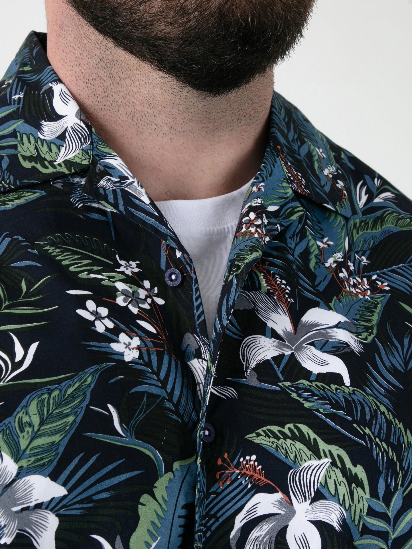 CORDEN -D555 Blue Hawaiian Printed Cuban Collar Short Sleeve Resort Shirt