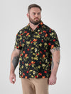GORDON -D555 Black Hawaiian Printed Cuban Collar Short Sleeve Resort Shirt