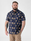 DAVEY -D555 Navy Blue Jacquard Short Sleeve Button Down Collar Shirt with Pocket