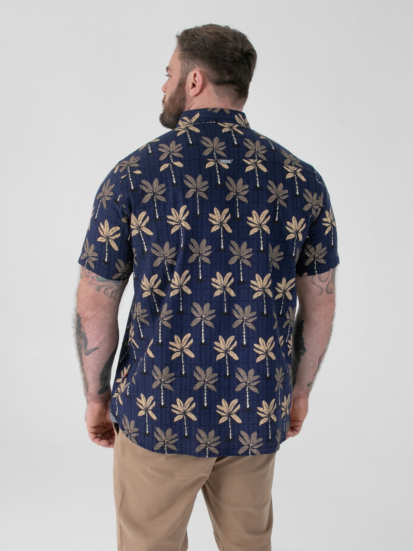 DAVEY -D555 Navy Blue Jacquard Short Sleeve Button Down Collar Shirt with Pocket