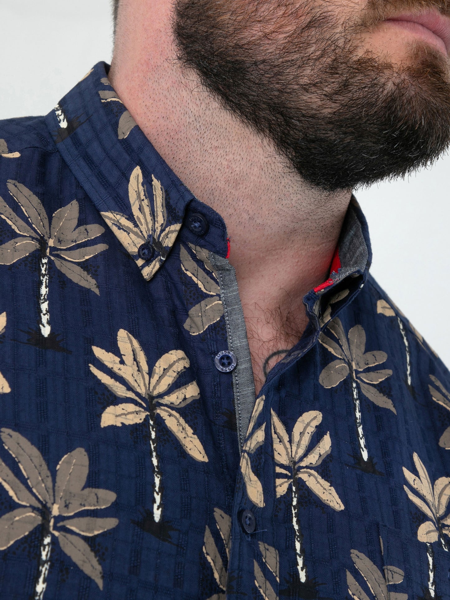 DAVEY -D555 Navy Blue Jacquard Short Sleeve Button Down Collar Shirt with Pocket