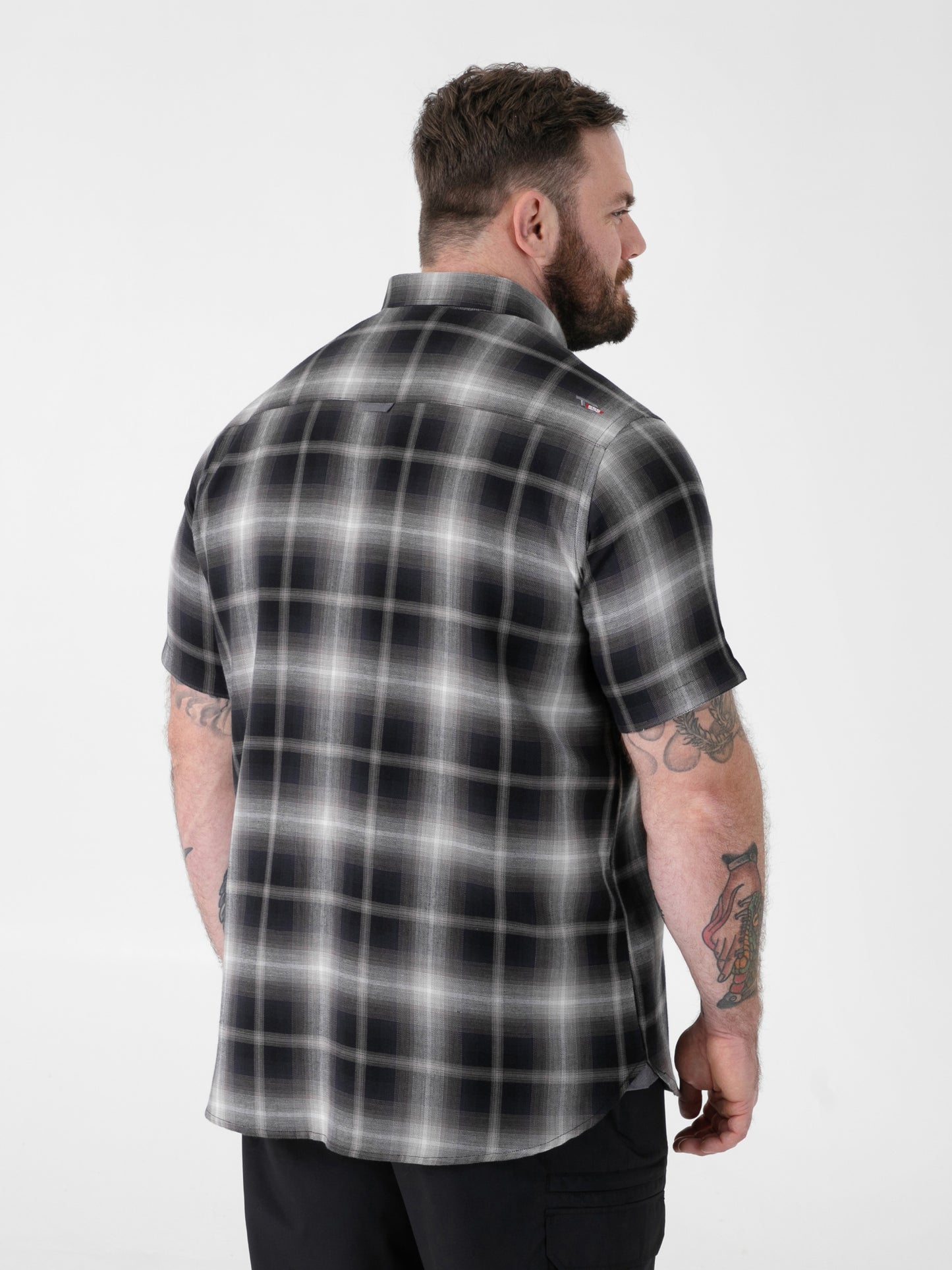 HOLDEN -D555 Black Check Button Down Collar Short Sleeve Shirt With Pocket