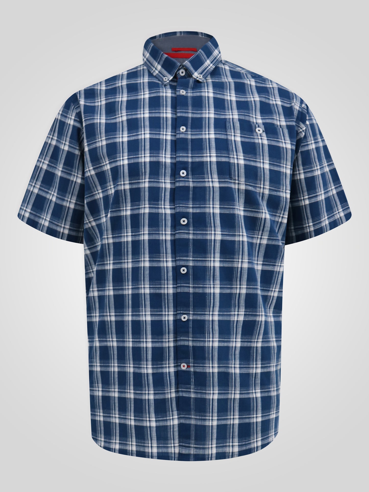 MORRIS -D555 French Navy Check Button Down Collar Short Sleeve Shirt With Pocket