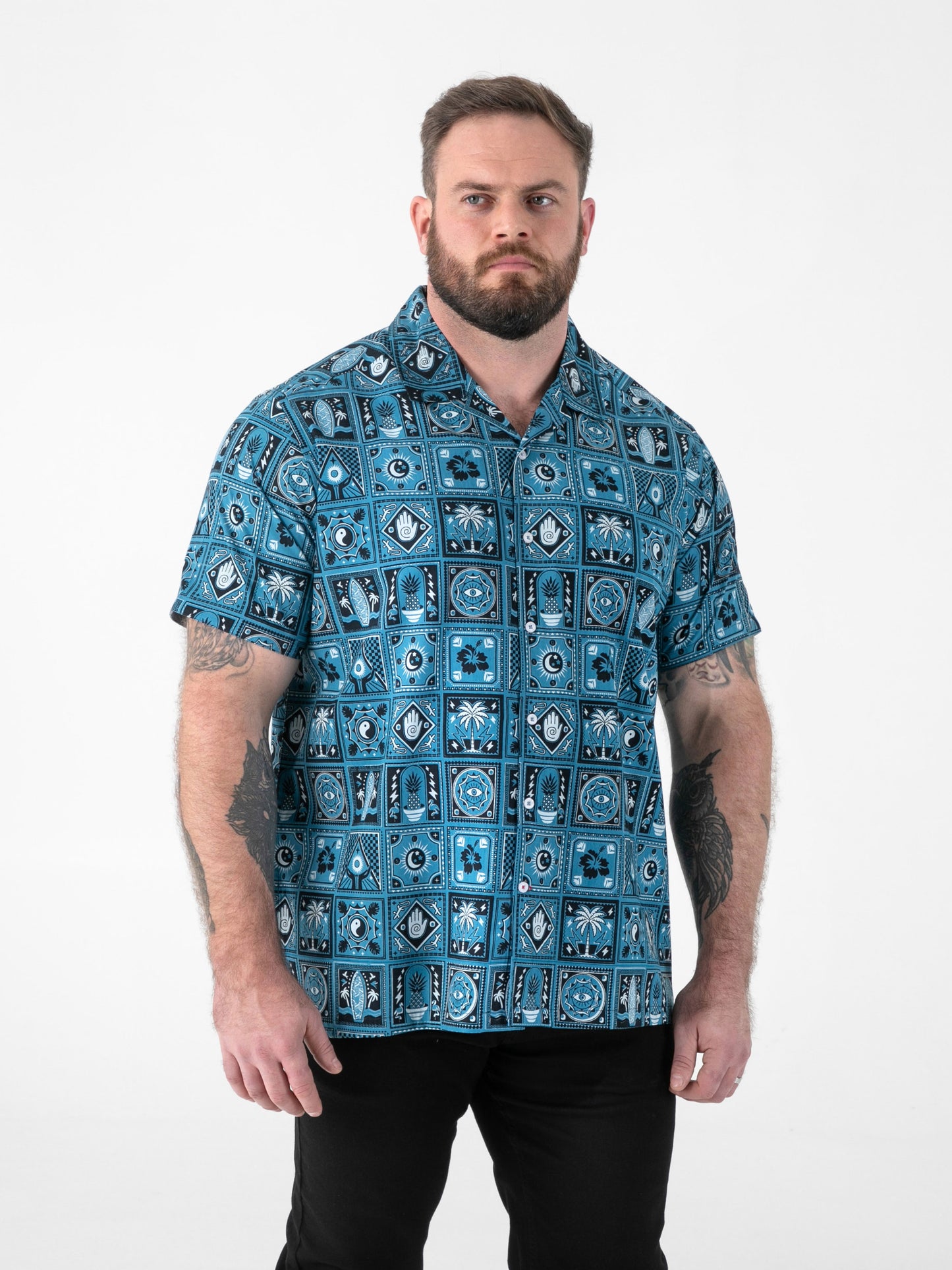 HAWKINS -D555 Teal Green Cuban Collar Short Sleeve Resort Shirt