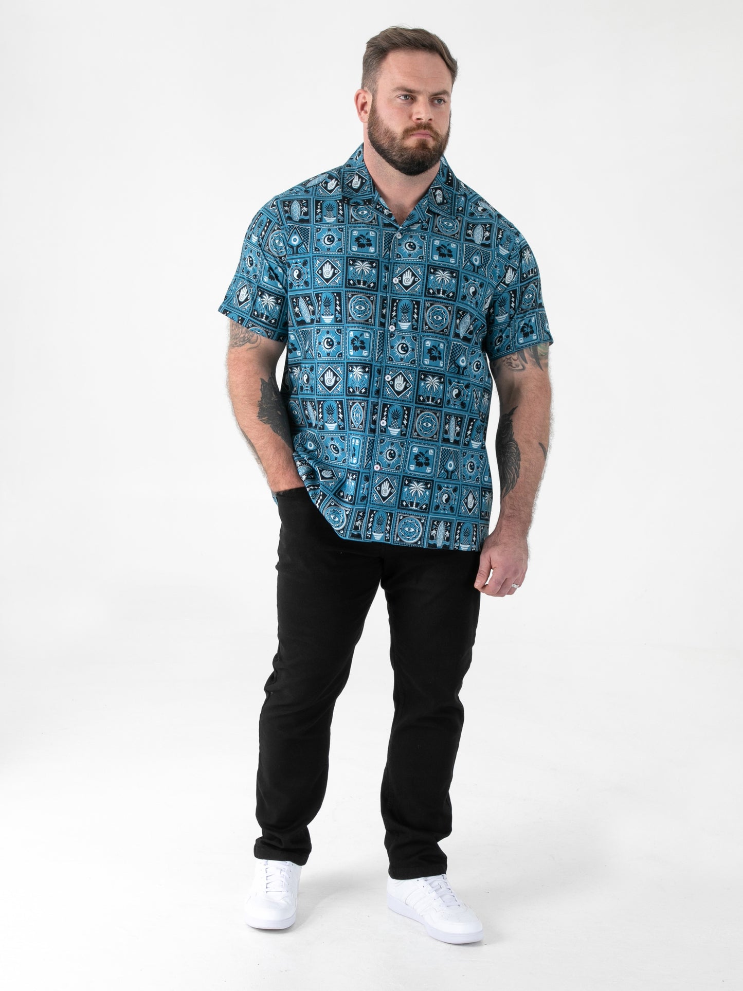 HAWKINS -D555 Teal Green Cuban Collar Short Sleeve Resort Shirt