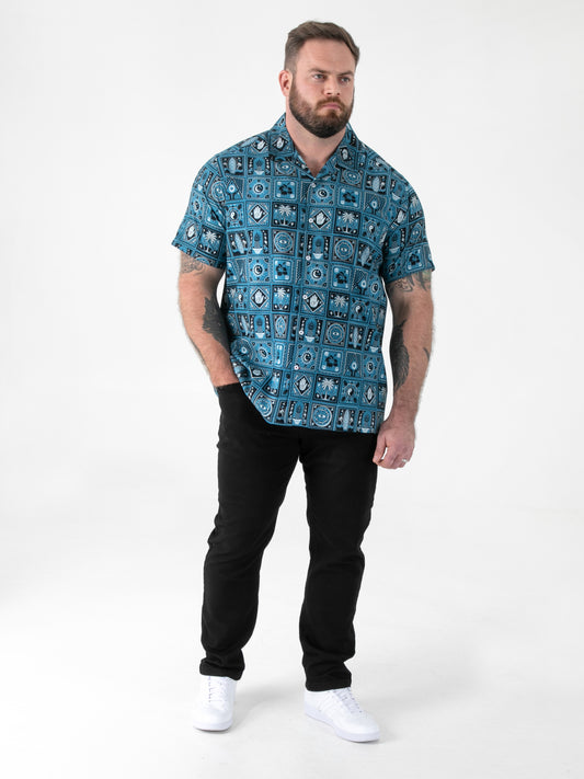 HAWKINS -D555 Teal Green Cuban Collar Short Sleeve Resort Shirt