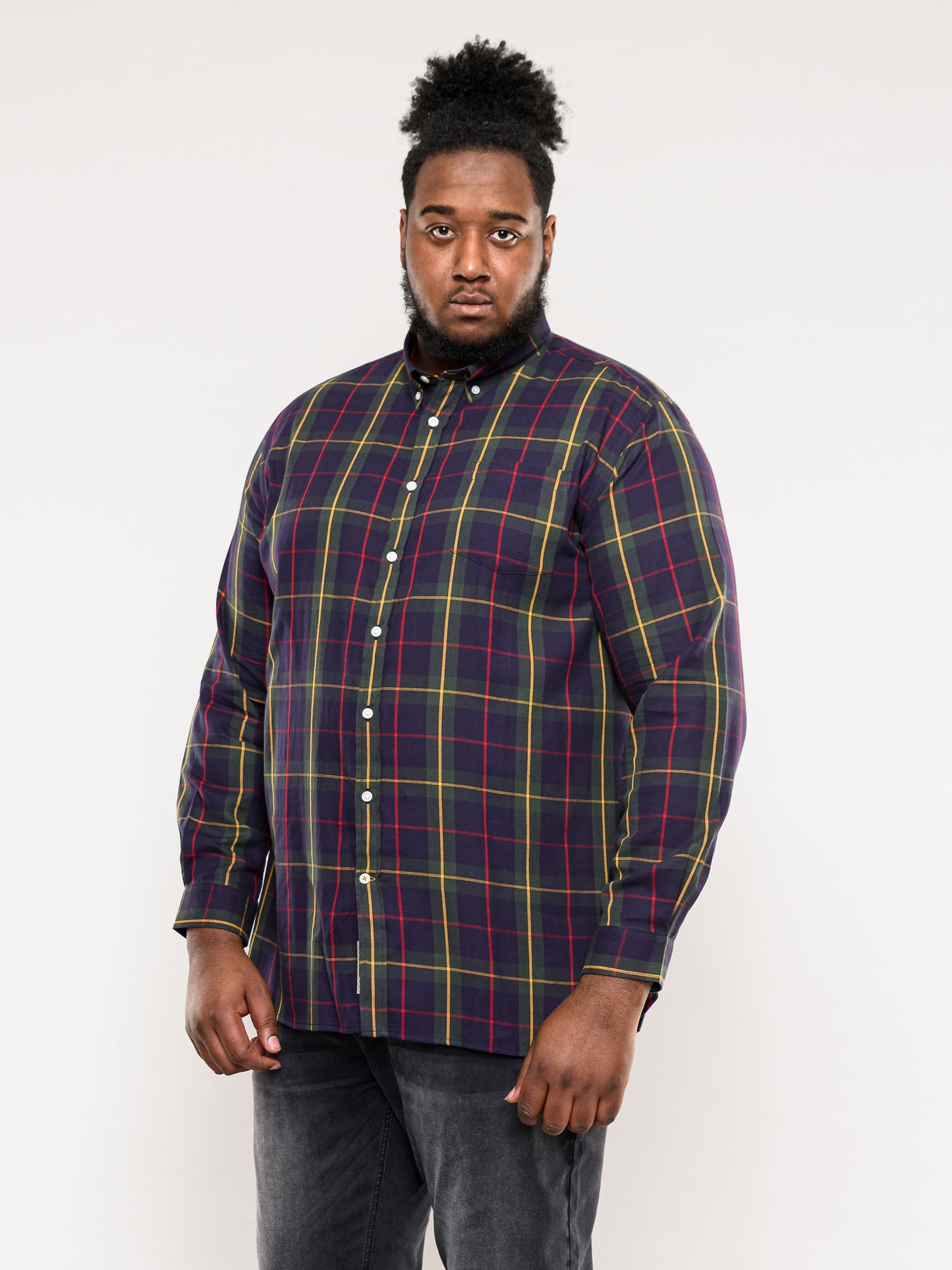 GLADSTONE -D555 Navy Khaki Check Long Sleeve Check Shirt