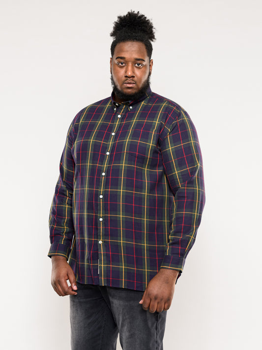 GLADSTONE -D555 Navy Khaki Check Long Sleeve Check Shirt