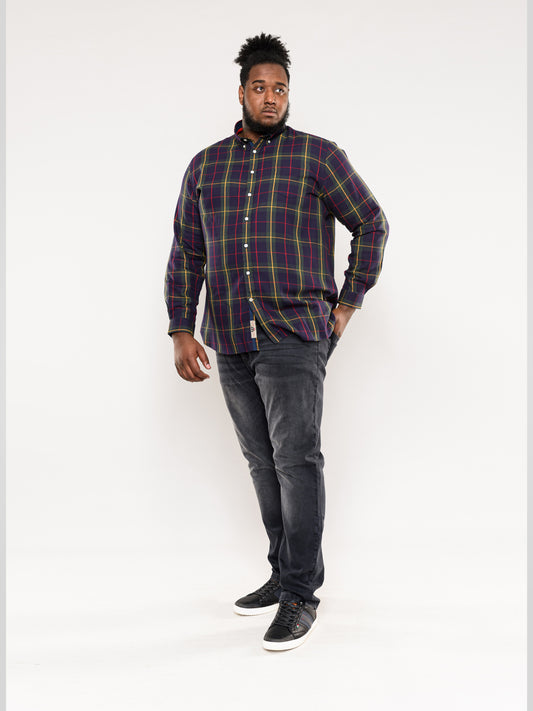 GLADSTONE -D555 Navy Khaki Check Long Sleeve Check Shirt