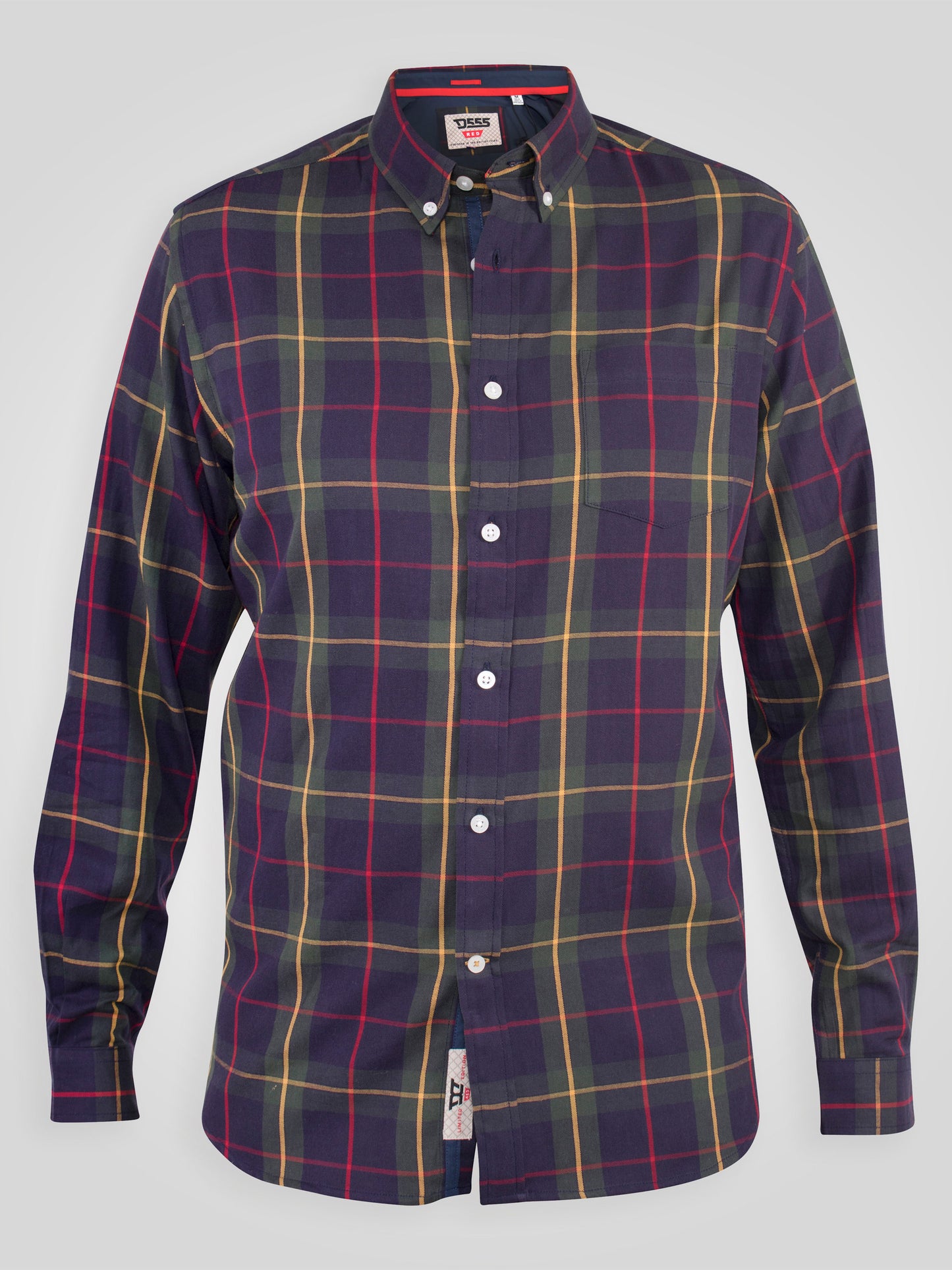 GLADSTONE -D555 Navy Khaki Check Long Sleeve Check Shirt
