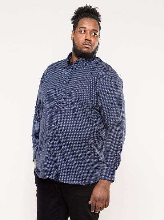 BARKER -D555 Navy Blue Long Sleeve All Over Printed Shirt