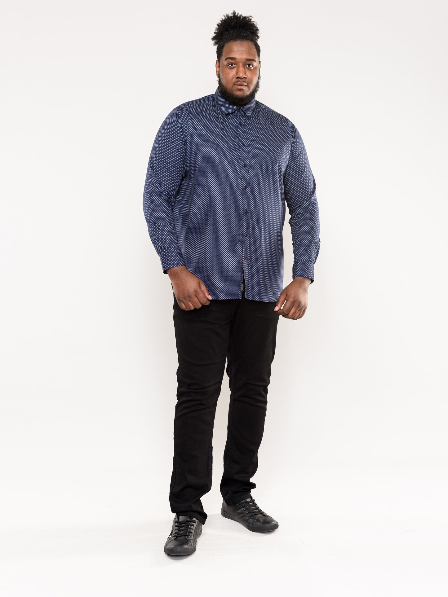BARKER -D555 Navy Blue Long Sleeve All Over Printed Shirt