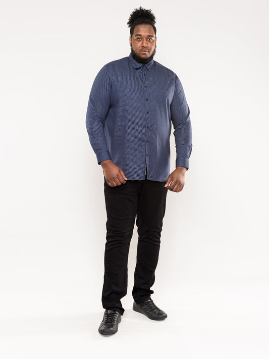 BARKER -D555 Navy Blue Long Sleeve All Over Printed Shirt