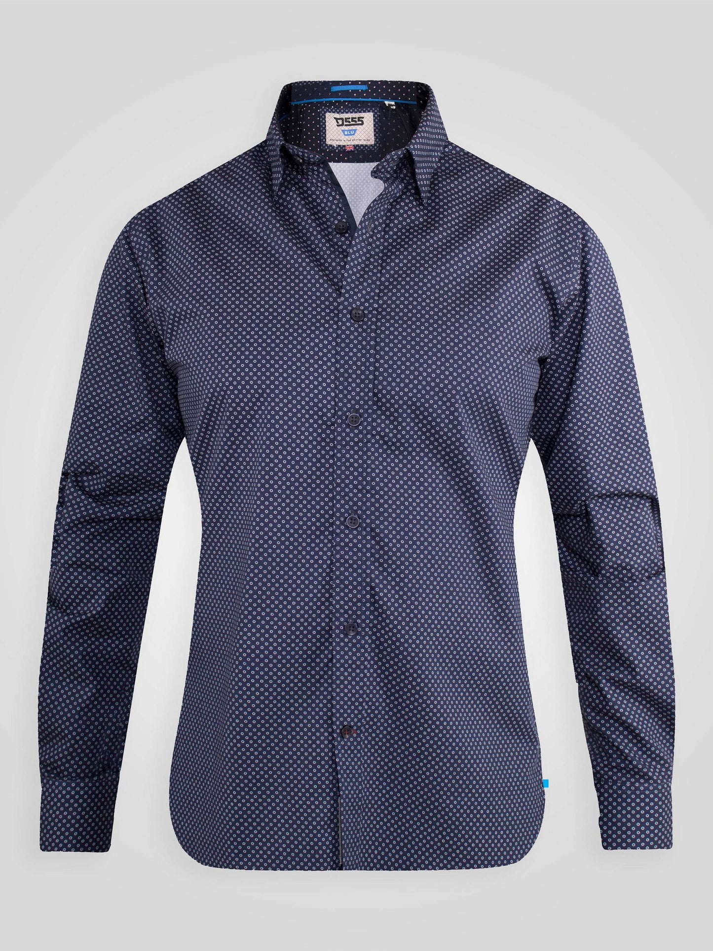 BARKER -D555 Navy Blue Long Sleeve All Over Printed Shirt