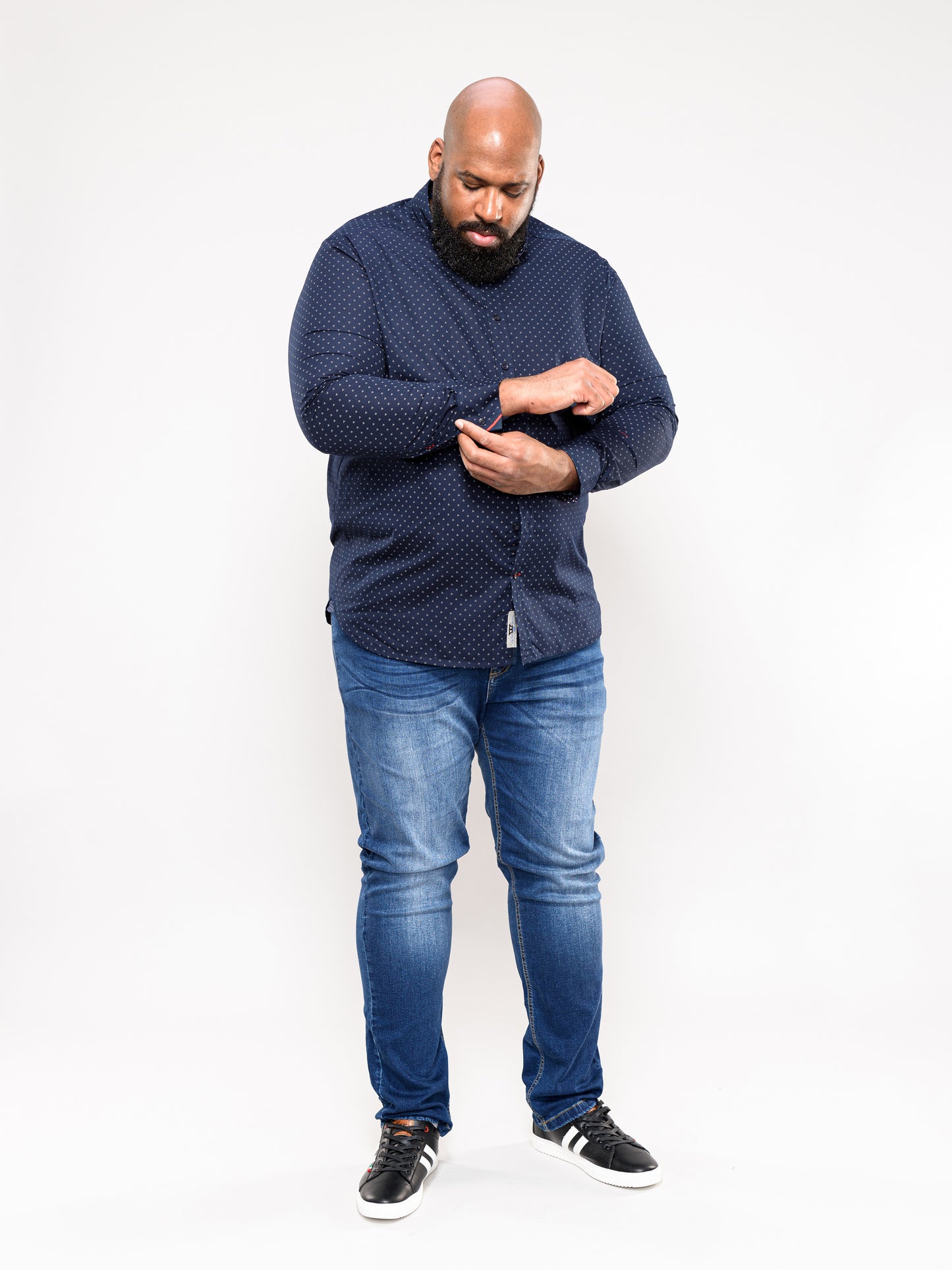 AUGUSTA -D555 Dark Navy Blue Long Sleeve All Over Printed Shirt
