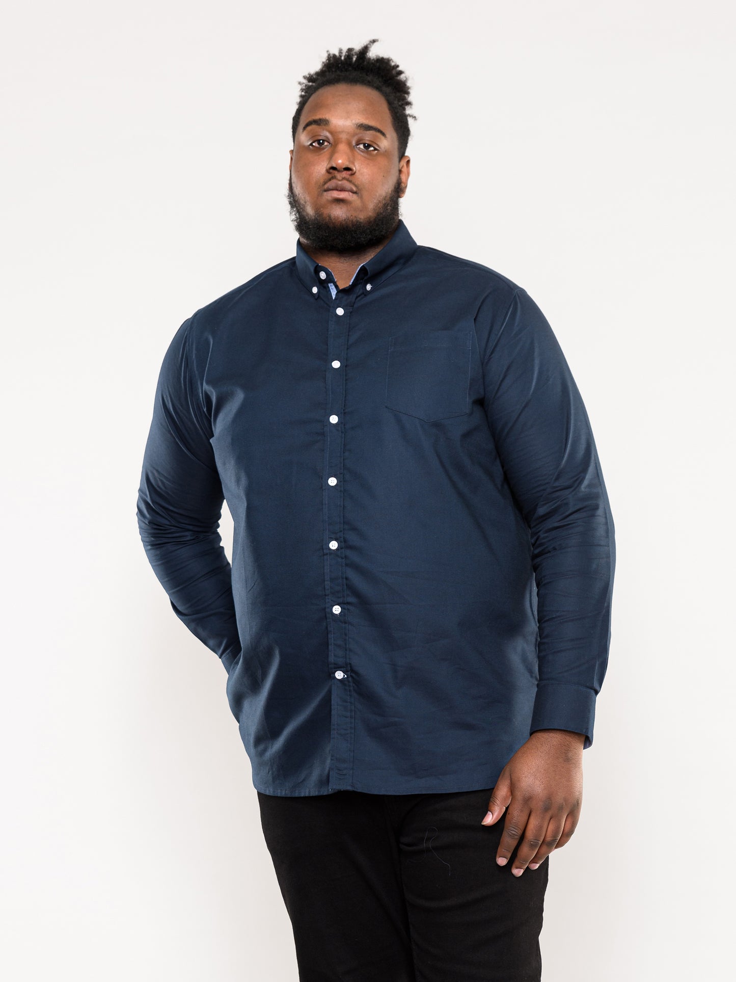 CLARENCE 2 -D555 Navy Blue Long Sleeve Buttoned Down Oxford Shirt