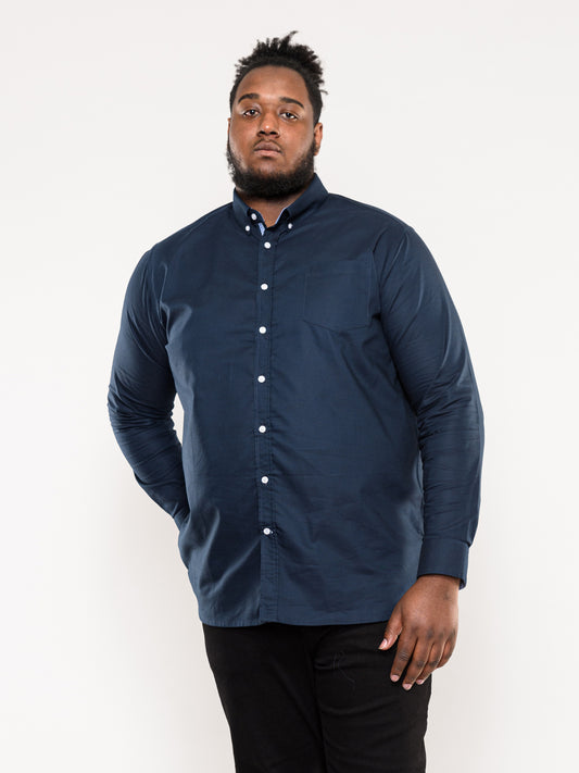 CLARENCE 2 -D555 Navy Blue Long Sleeve Buttoned Down Oxford Shirt