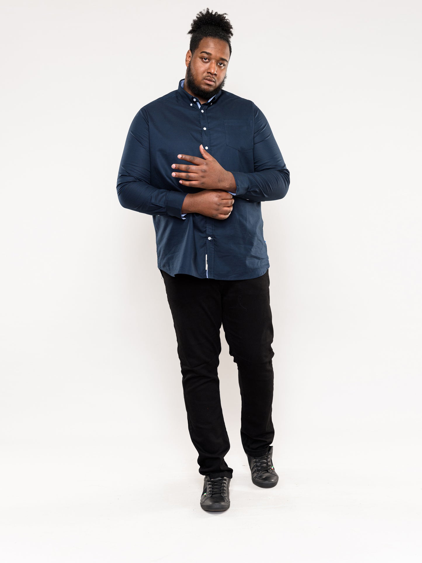 CLARENCE 2 -D555 Navy Blue Long Sleeve Buttoned Down Oxford Shirt