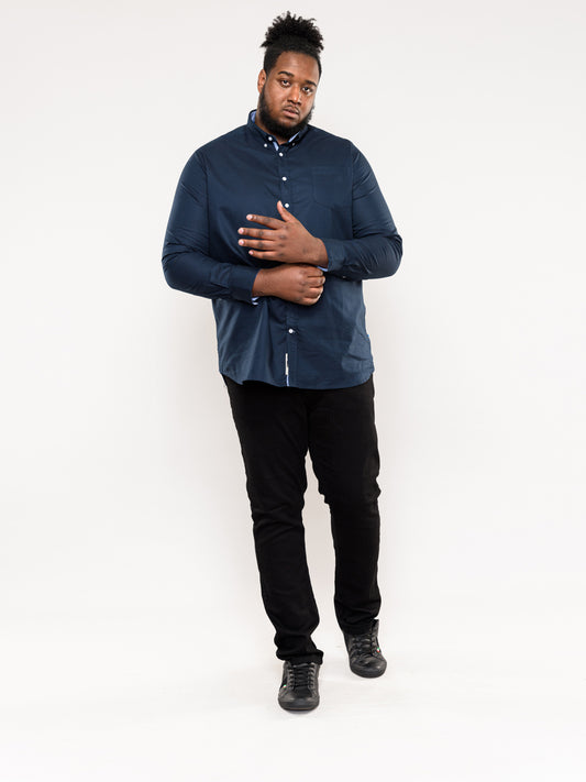 CLARENCE 2 -D555 Navy Blue Long Sleeve Buttoned Down Oxford Shirt