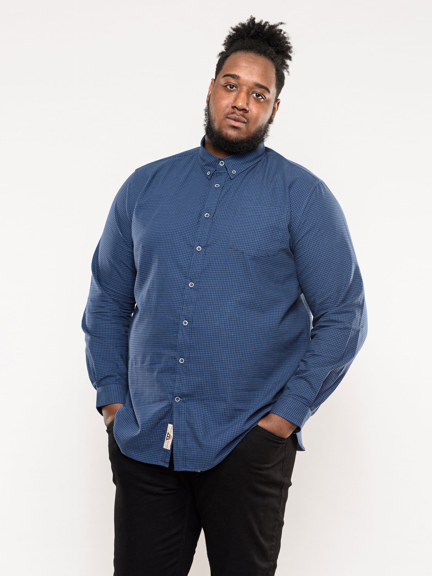 MELBOURNE -D555 Blue Navy Check Long Sleeve Gingham Check Button Down Shirt