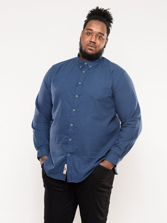 MELBOURNE -D555 Blue Navy Check Long Sleeve Gingham Check Button Down Shirt