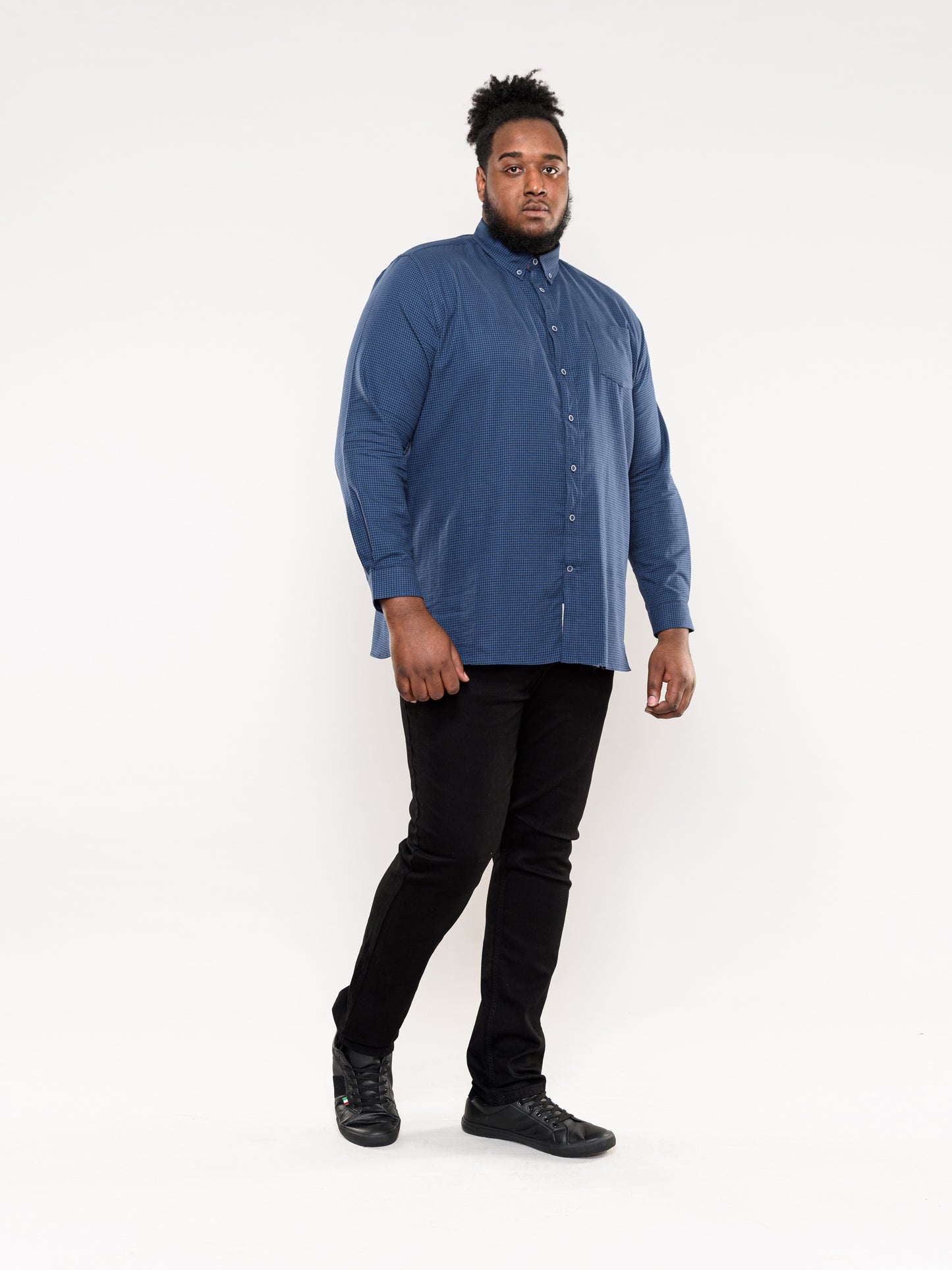MELBOURNE -D555 Blue Navy Check Long Sleeve Gingham Check Button Down Shirt