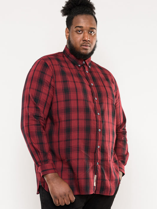 BENALLA -D555 Red Black Check Long Sleeve Check Shirt