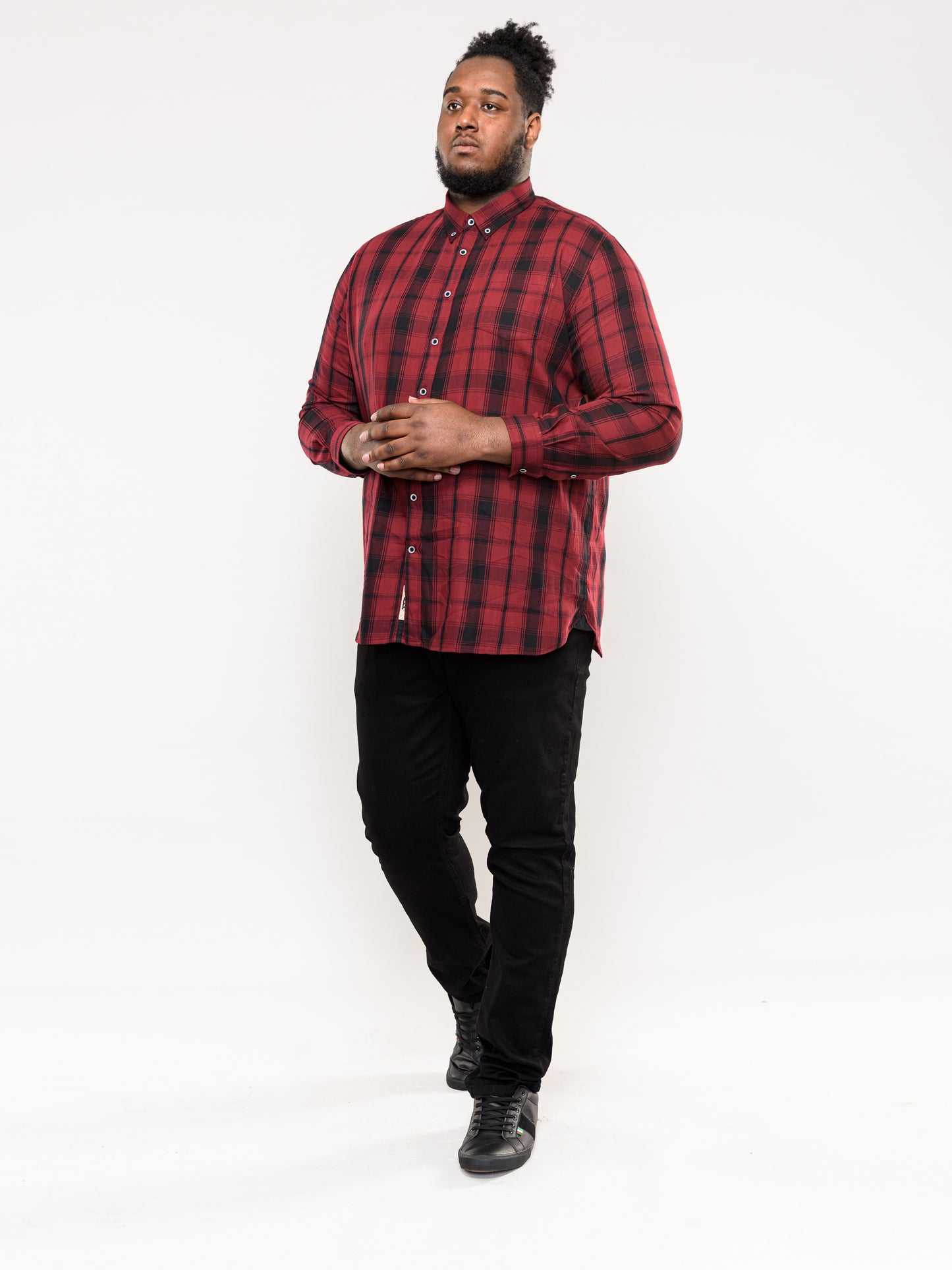 BENALLA -D555 Red Black Check Long Sleeve Check Shirt