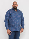 EDMUND -D555 Navy Blue Long Sleeve Shirt with Concealed Button Down Collar