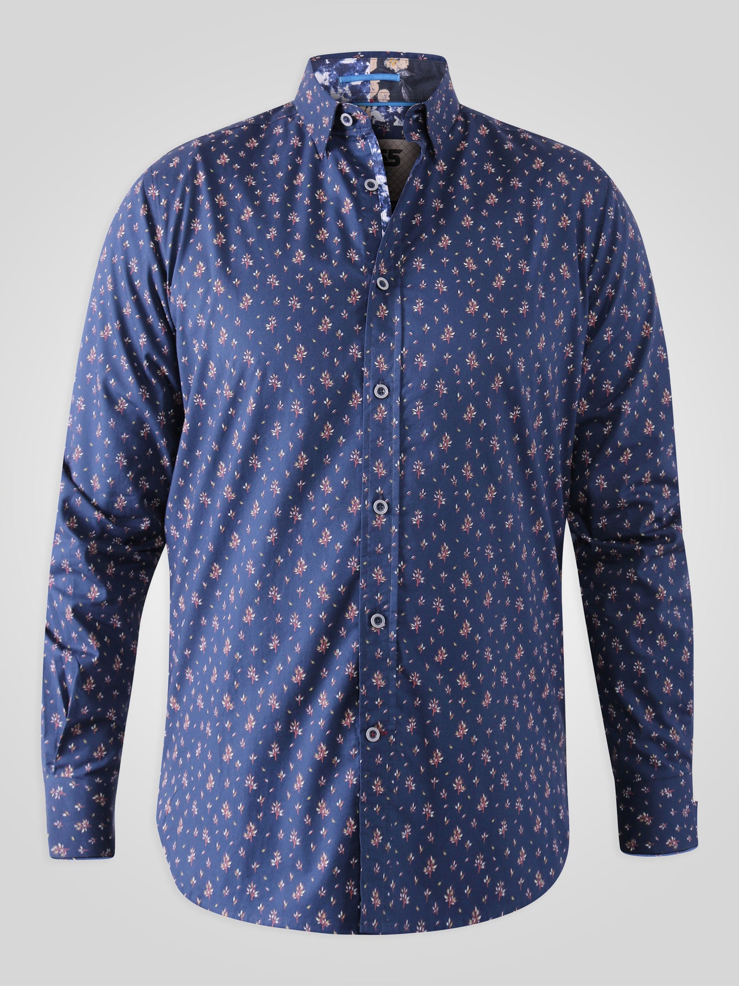 EDMUND -D555 Navy Blue Long Sleeve Shirt with Concealed Button Down Collar