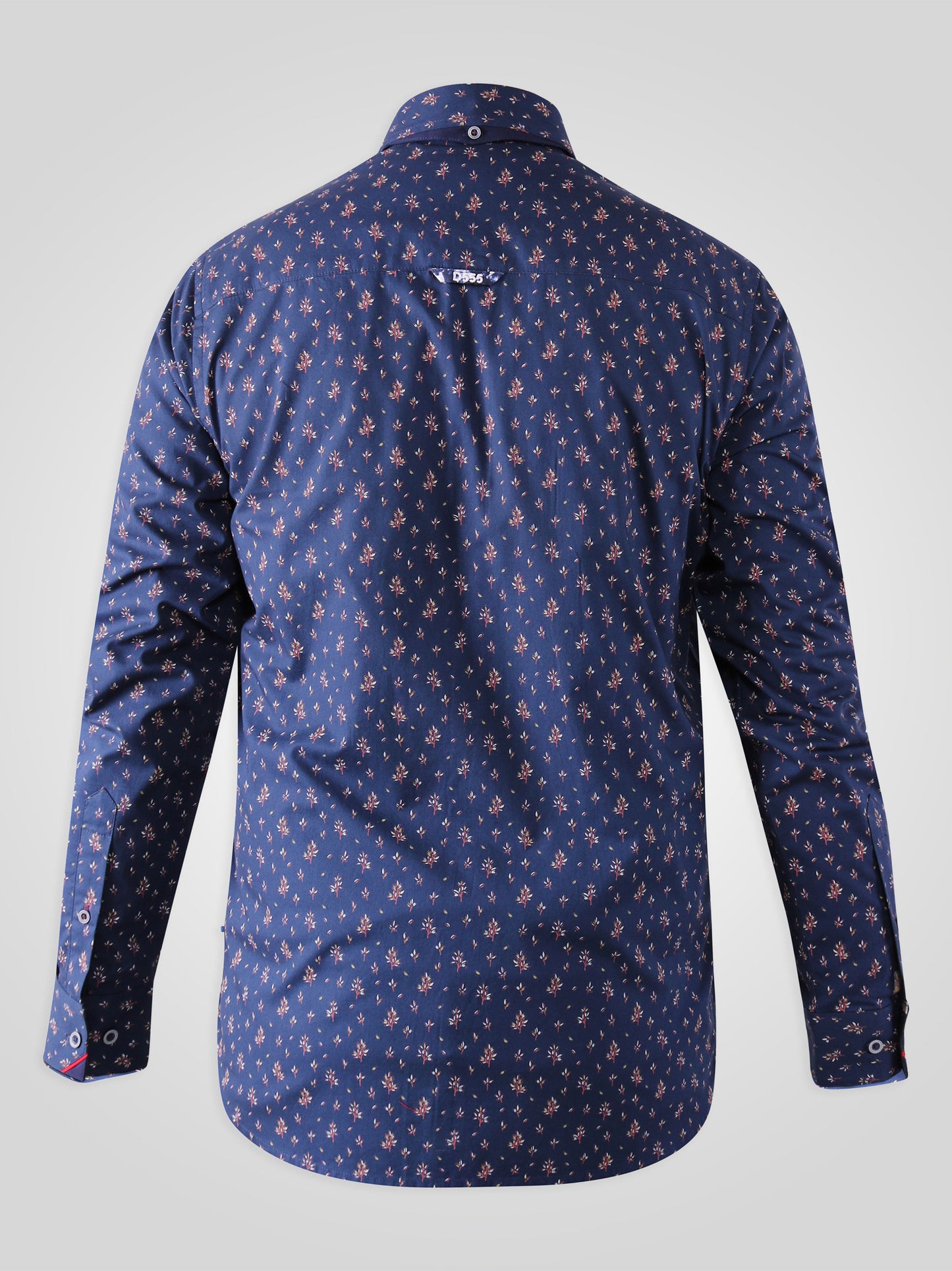 EDMUND -D555 Navy Blue Long Sleeve Shirt with Concealed Button Down Collar