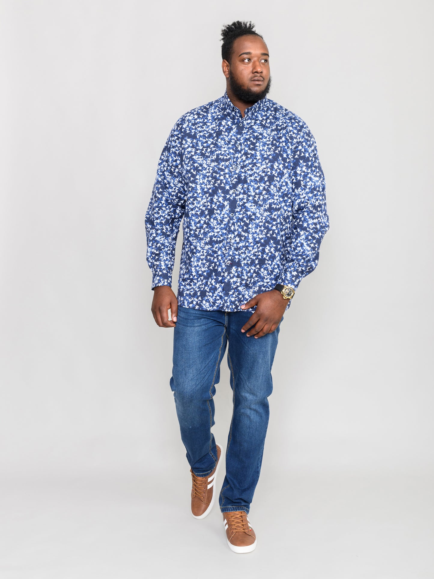 HARROW -D555 Blue Long Sleeve Concealed Button Down Collar Shirt