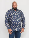 ROOKSEY -D555 Navy Blue Long Sleeve Floral Print Concealed Button Down Shirt