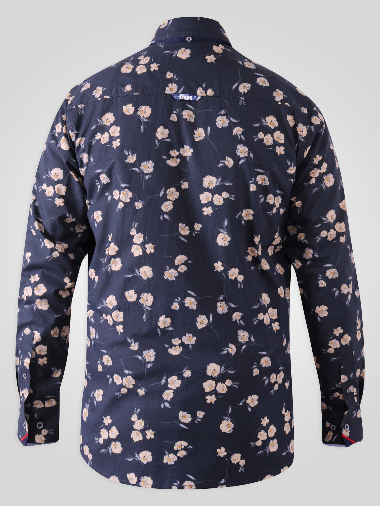 ROOKSEY -D555 Navy Blue Long Sleeve Floral Print Concealed Button Down Shirt