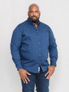 CHILTON -D555 Navy Blue Long Sleeve Print Concealed Button Down Collar Shirt