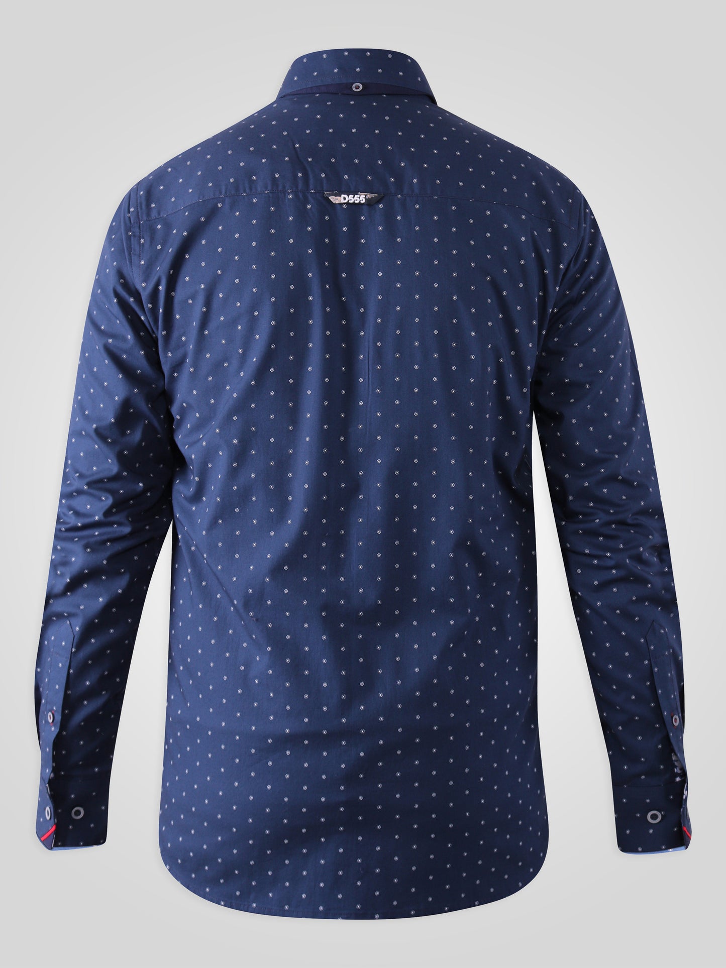 CHILTON -D555 Navy Blue Long Sleeve Print Concealed Button Down Collar Shirt