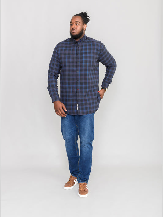 DOVERCOURT -D555 Blue Black Flannel Check Long Sleeve Button Down Collar Shirt