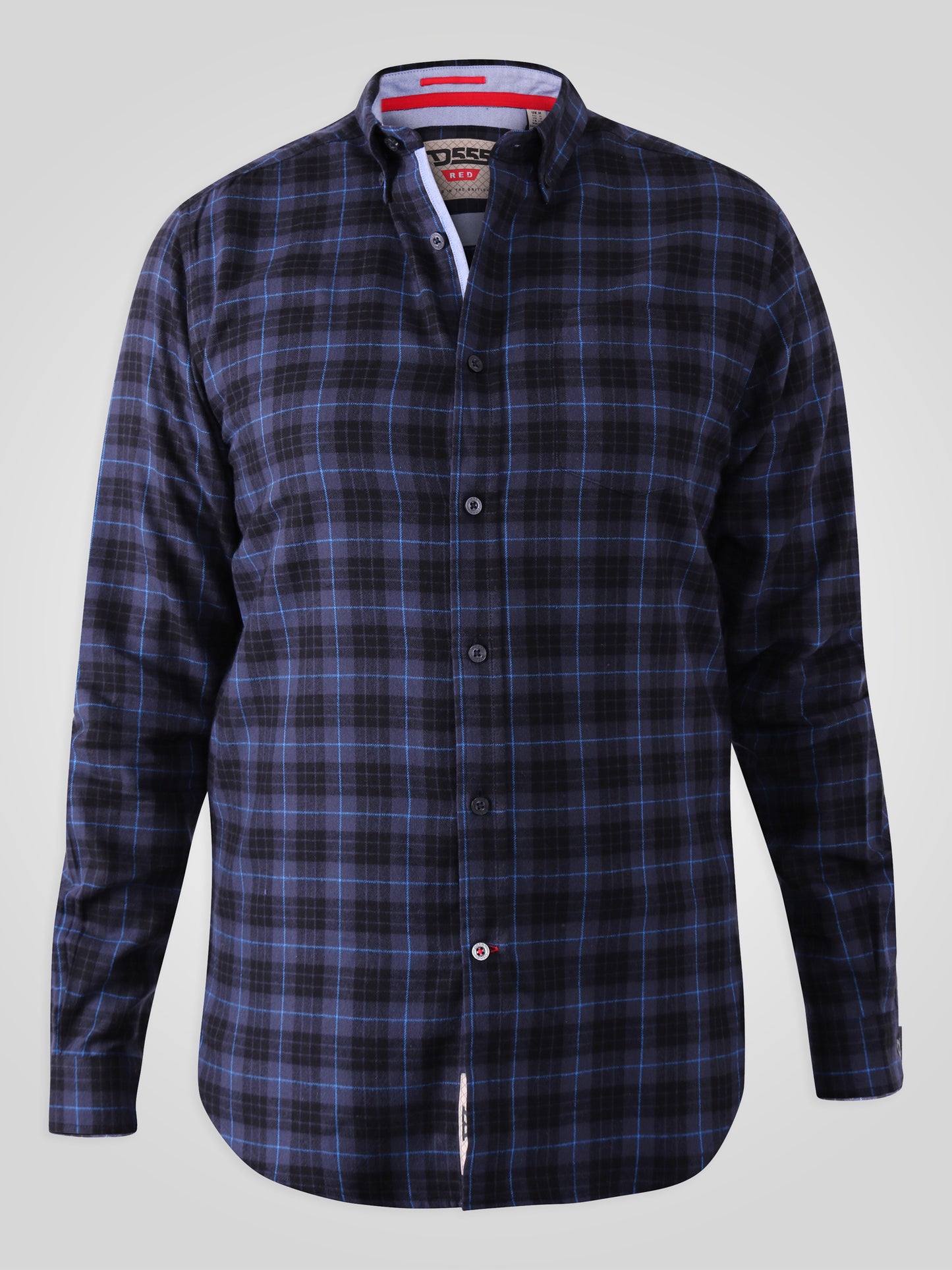 DOVERCOURT -D555 Blue Black Flannel Check Long Sleeve Button Down Collar Shirt