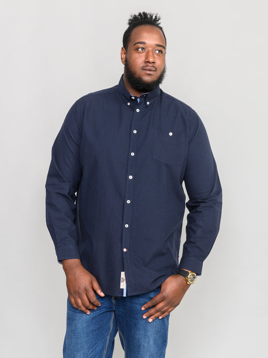 COLCHESTER 1 -D555 Navy Blue Long Sleeve Oxford Shirt with Button Down Collar
