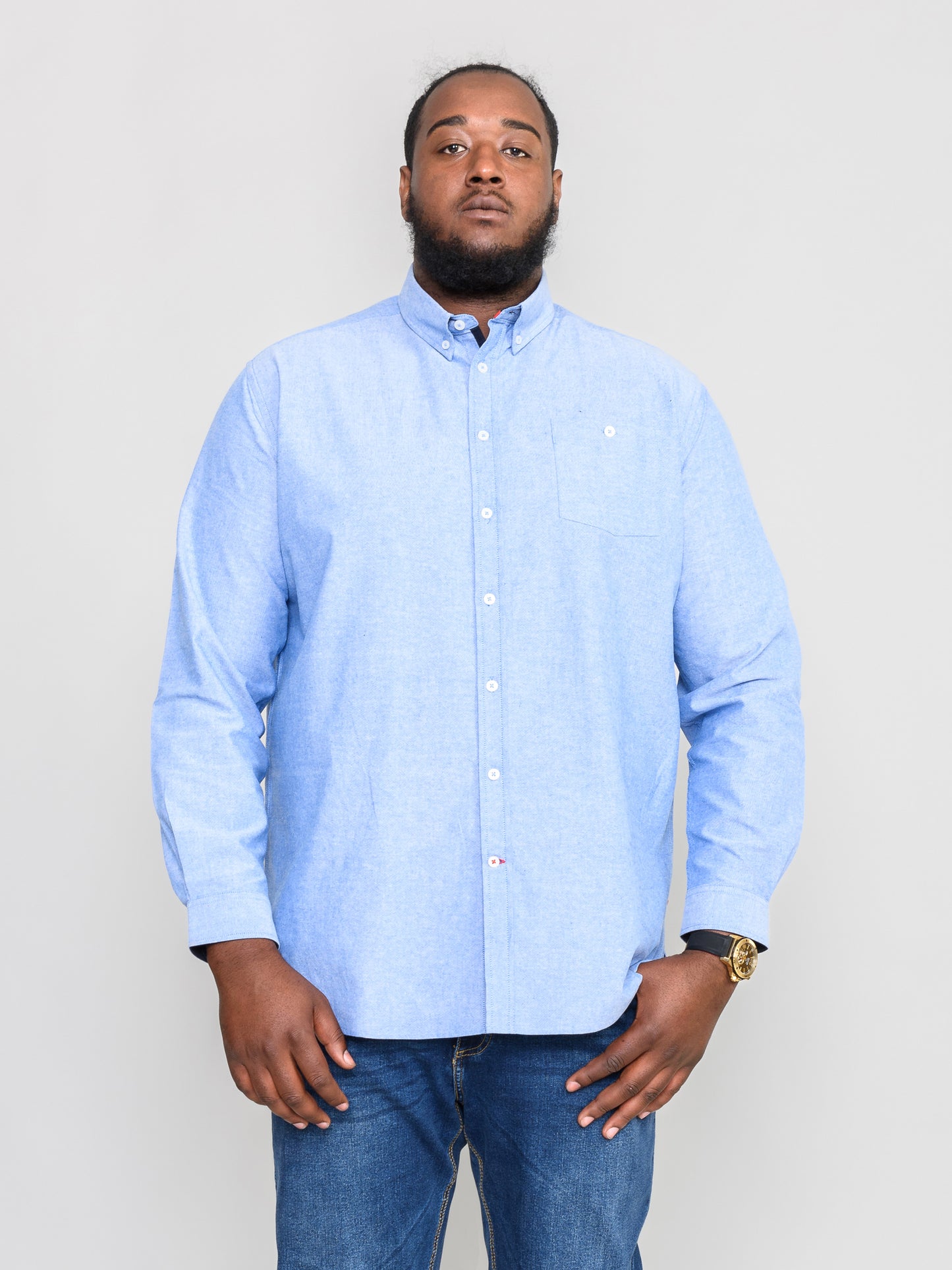 COLCHESTER 2 -D555 Sky Blue Long Sleeve Oxford Shirt with Button Down Collar