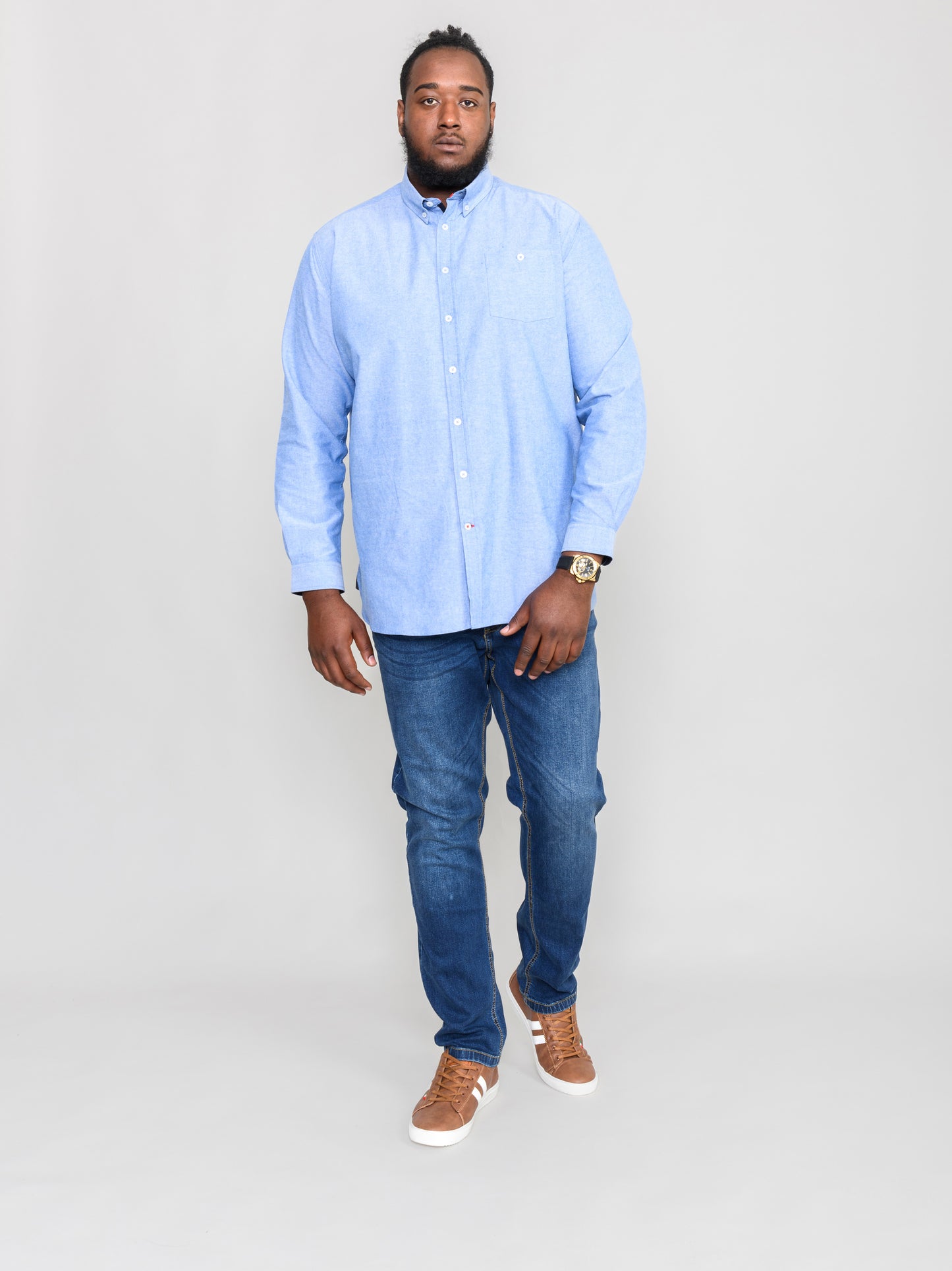 COLCHESTER 2 -D555 Sky Blue Long Sleeve Oxford Shirt with Button Down Collar