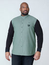 ATKINS -D555 Khaki Green Long Sleeve Couture Grandad Shirt with Jersey Sleeves