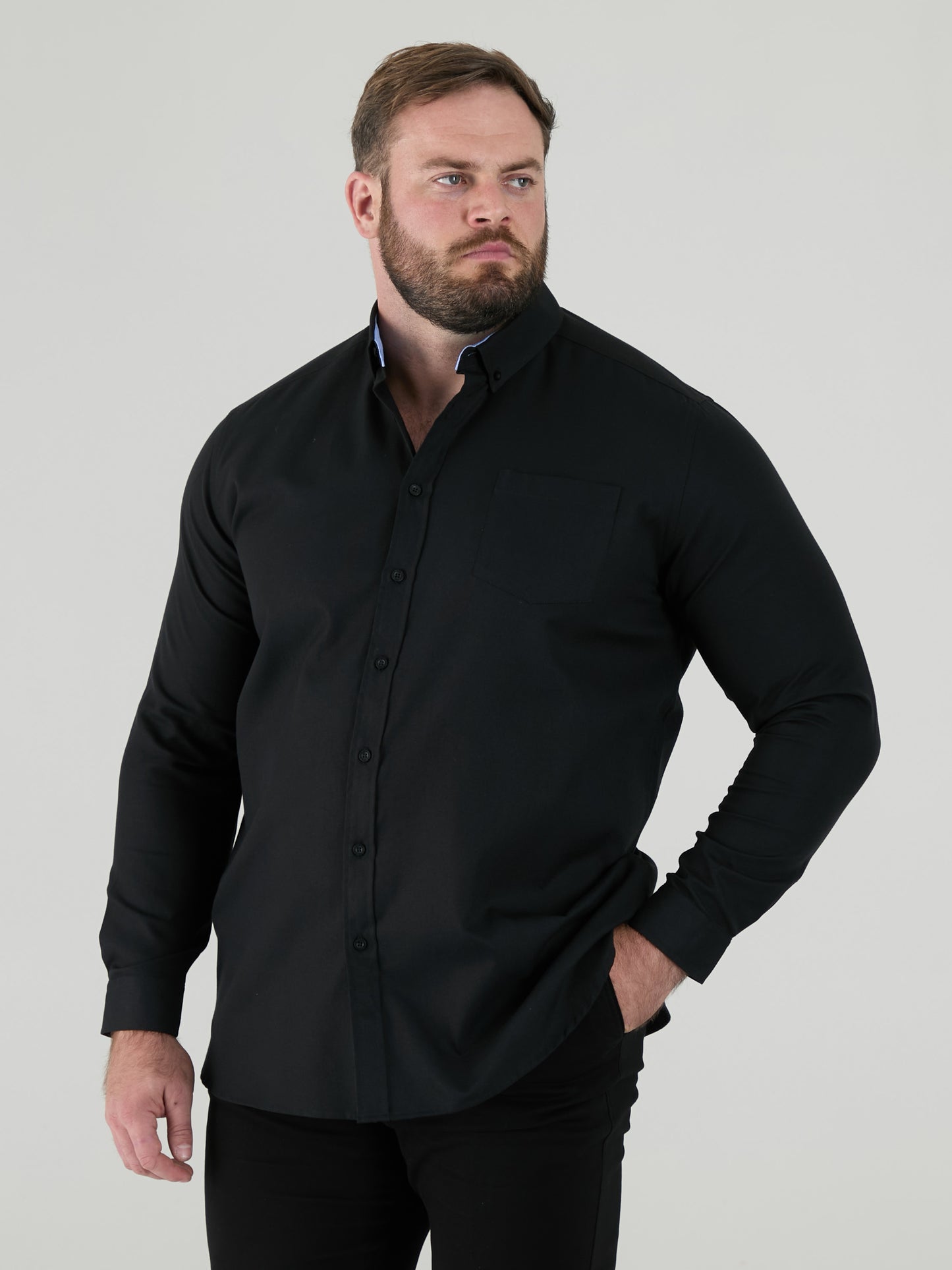 RICHARD -D555 Black Classic Oxford Long Sleeve Button Down Shirt with Pocket