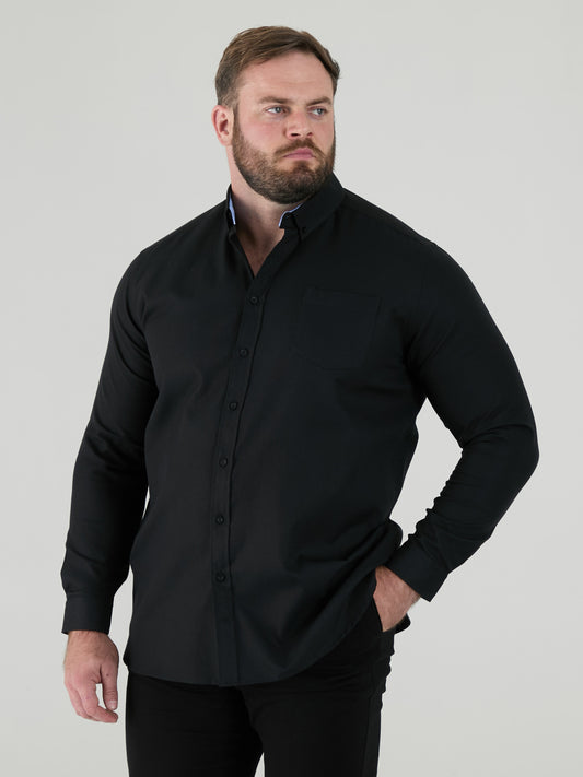 RICHARD -D555 Black Classic Oxford Long Sleeve Button Down Shirt with Pocket