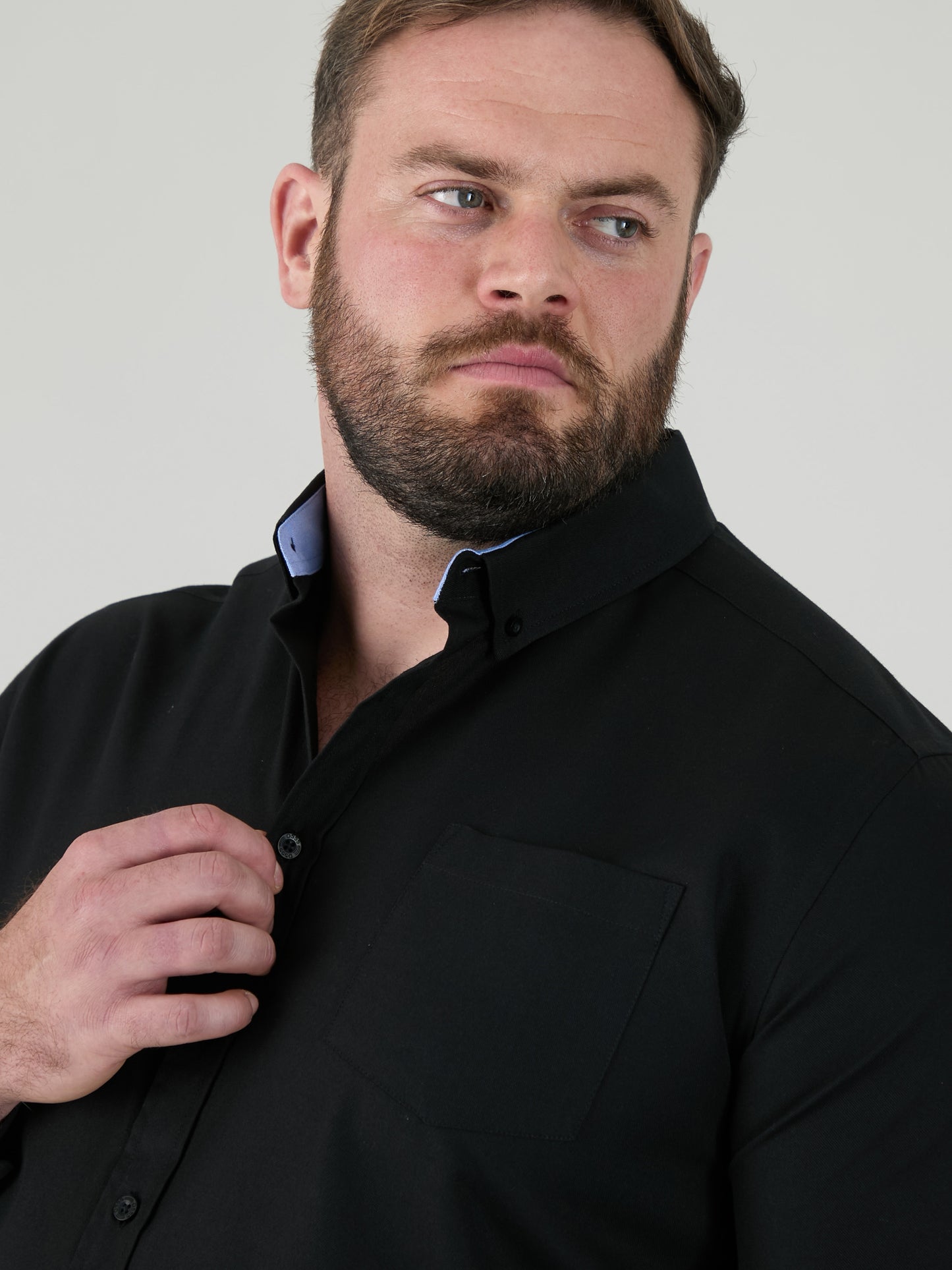 RICHARD -D555 Black Classic Oxford Long Sleeve Button Down Shirt with Pocket