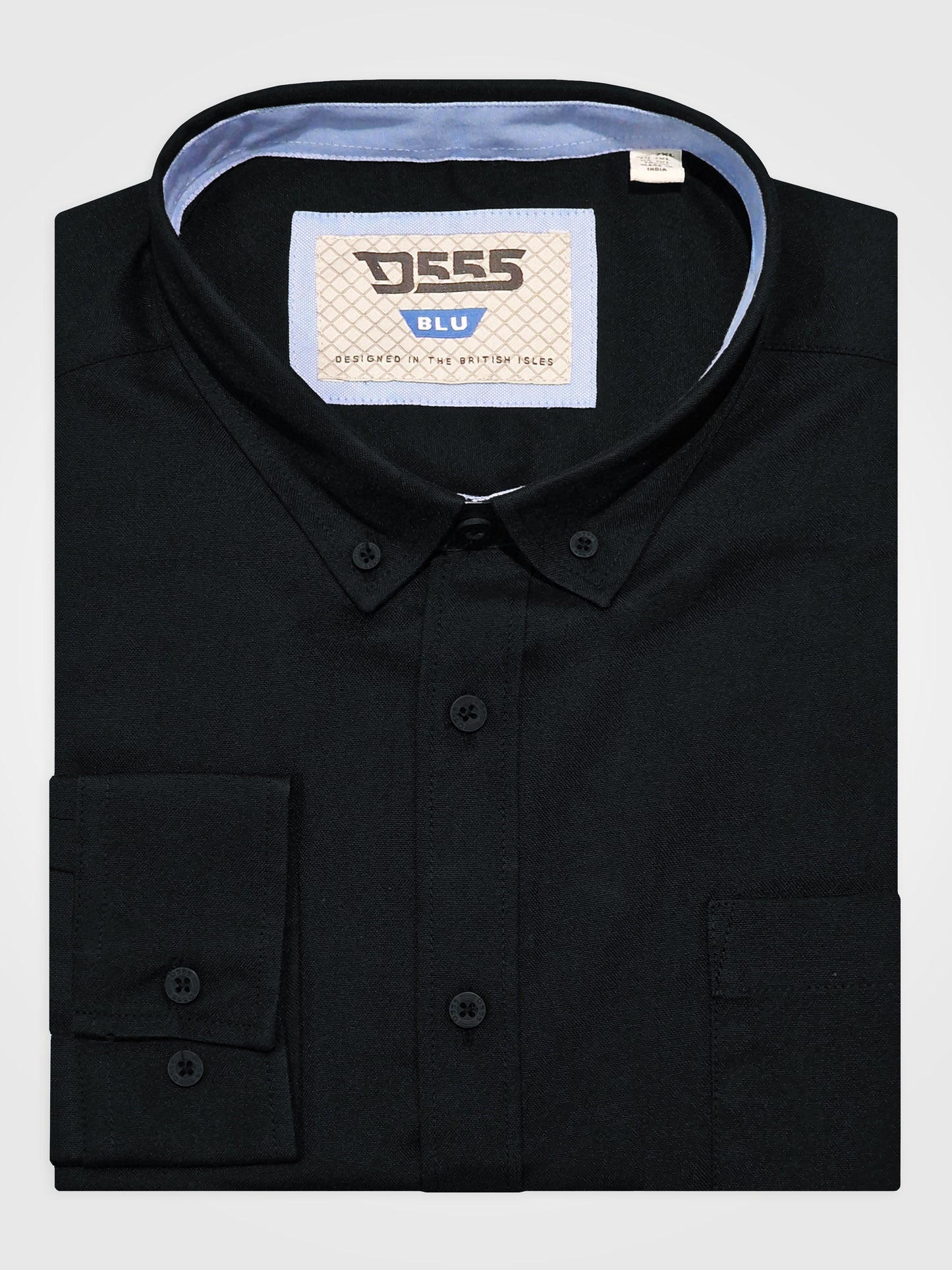 RICHARD -D555 Black Classic Oxford Long Sleeve Button Down Shirt with Pocket