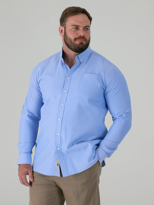 RICHARD -D555 Sky Blue Classic Oxford Long Sleeve Button Down Shirt with Pocket