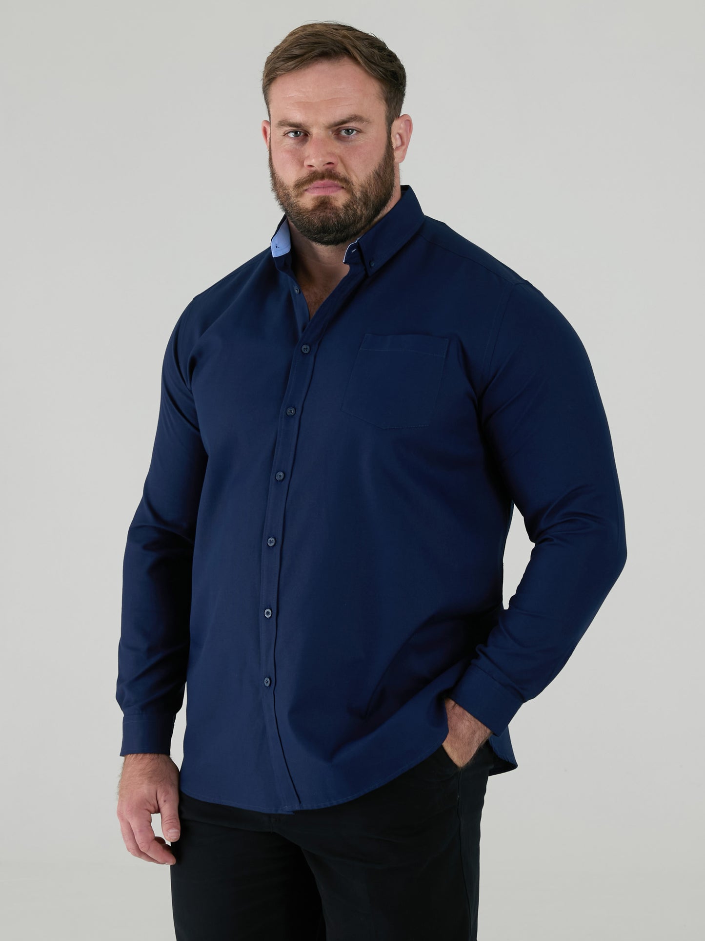 RICHARD -D555 Navy Blue Classic Oxford Long Sleeve Button Down Shirt with Pocket