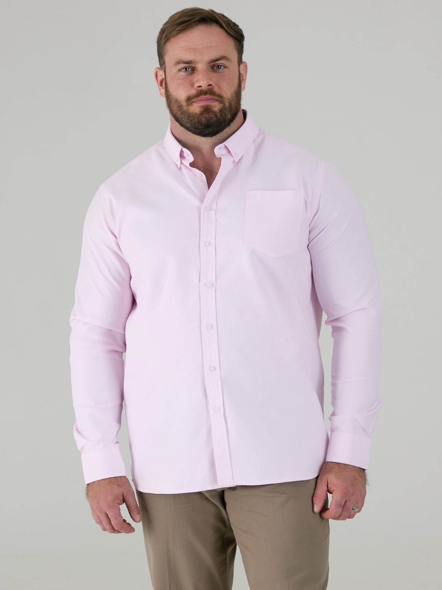 RICHARD -D555 Pink Classic Oxford Long Sleeve Button Down Shirt with Pocket