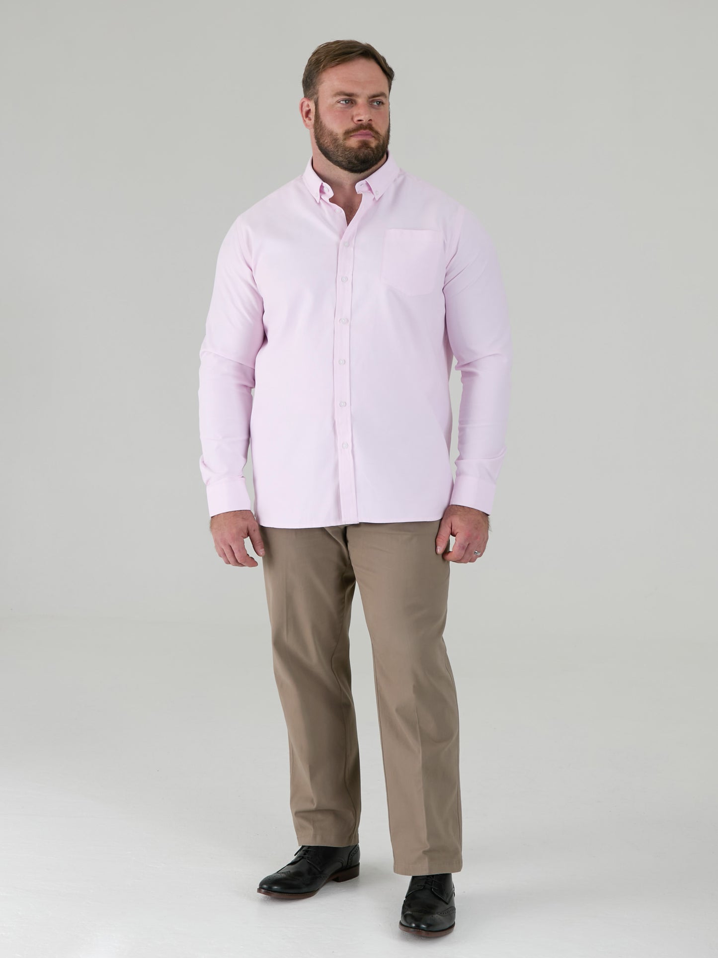 RICHARD -D555 Pink Classic Oxford Long Sleeve Button Down Shirt with Pocket